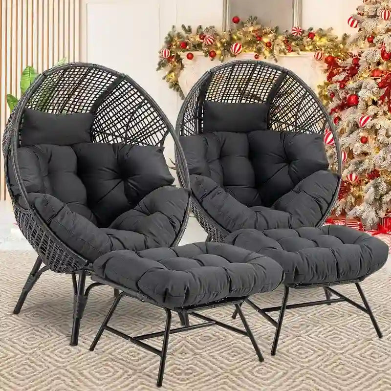 Sedia a uovo da interno FINCATI, sedia a uovo da esterno da 440 libbre, sedia a uovo oversize con pouf, sedia a uovo di lusso e confortevole con poggiapiedi