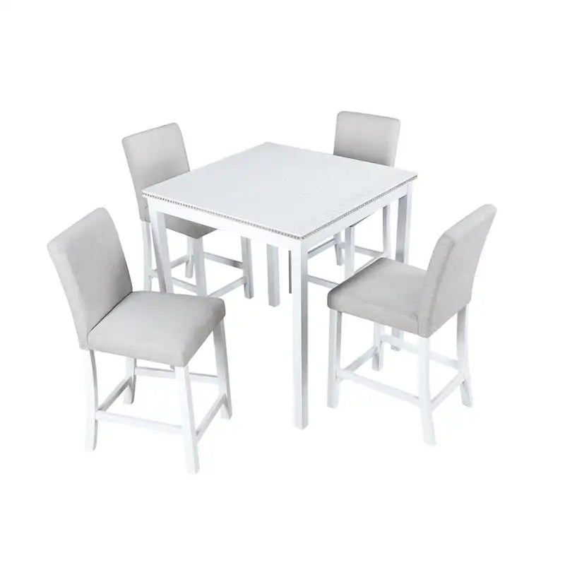 Set da pranzo moderno da 5 pezzi con tavolo quadrato ad altezza bancone e 4 sedie imbottite
