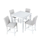 Set da pranzo moderno da 5 pezzi con tavolo quadrato ad altezza bancone e 4 sedie imbottite
