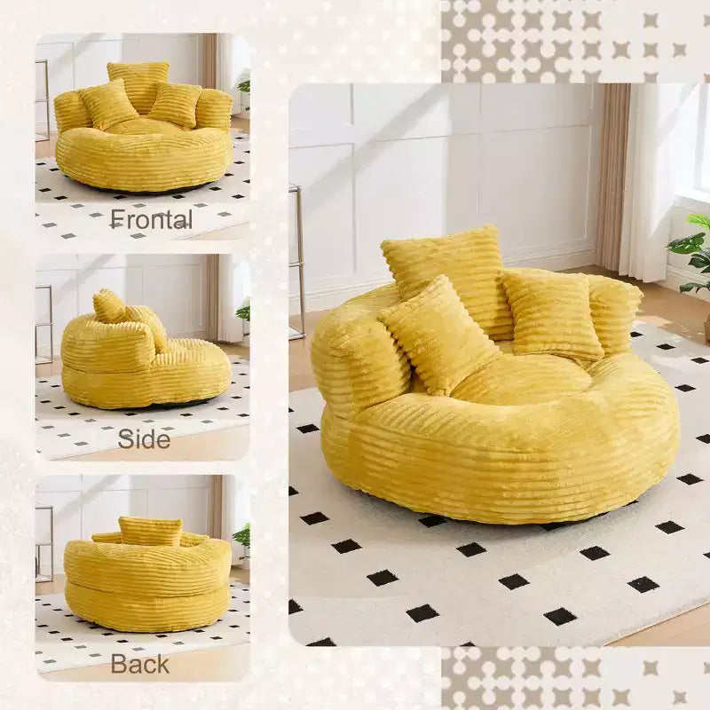 Sitzsack-Sofa für Erwachsene und Kinder, übergroßer Cord-Sitzsack mit 3 Kissen und Armlehne für Wohnzimmer oder Schlafzimmer