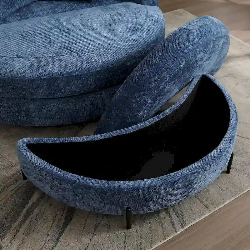 Poltrona moderna rotonda a barile con 5 cuscini e pouf opzionale