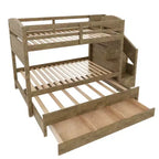 Whisen Twin XL Bunk Bed Frame with Trundle, Bunk Bed with Storage, Bunk Bed with Solid Wood, Storage Staircase, Wardrobe, 3Drawer, for Kids