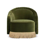 Jennifer Taylor Home Serena 31,5-inch gecapitonneerde accentfauteuil met ronde rugleuning en goudfranjes, olijfgroen prestatiefluweel