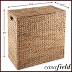 Casafield 2-Section Laundry Hamper with Lid and Removable Liner Bags, Woven Water Hyacinth Laundry Basket Sorter for Clothes