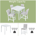 Set da pranzo moderno da 5 pezzi con tavolo quadrato ad altezza bancone e 4 sedie imbottite
