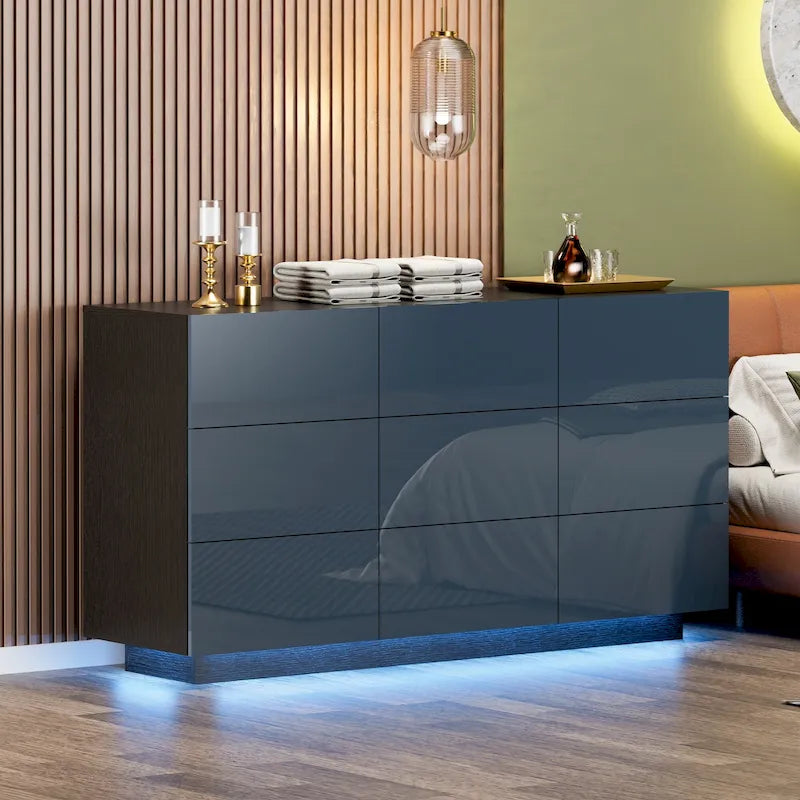 Cassettiera a 9 cassetti, mobile contenitore e organizzatore per camera da letto con luce