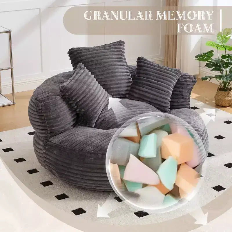 Sitzsack-Sofa für Erwachsene und Kinder, übergroßer Cord-Sitzsack mit 3 Kissen und Armlehne für Wohnzimmer oder Schlafzimmer
