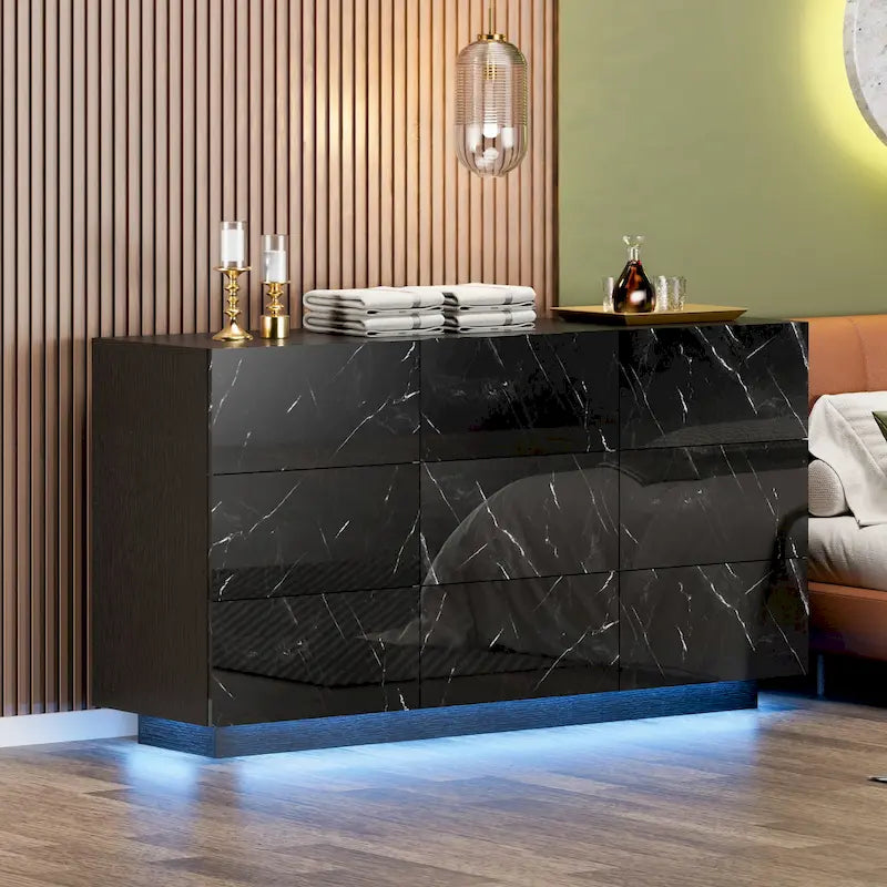Cassettiera a 9 cassetti, mobile contenitore e organizzatore per camera da letto con luce