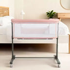 Babywiegje met wielen – beige / grijs / roze, wiegje naast het bed, voor 1 baby