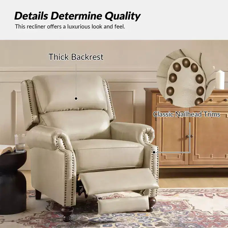 Set van 2 moderne Elisabete-fauteuils met hoge rugleuning van echt leer en vintage spijkerkopafwerking voor woonkamer en slaapkamer| ART OF LIVING DESIGNS