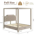 Hemelbedframe voor queensize bed met palen, hoekbeugels voor 4 hoeken, ondersteuning met latten van massief hout, geen boxspring nodig, geluidloos