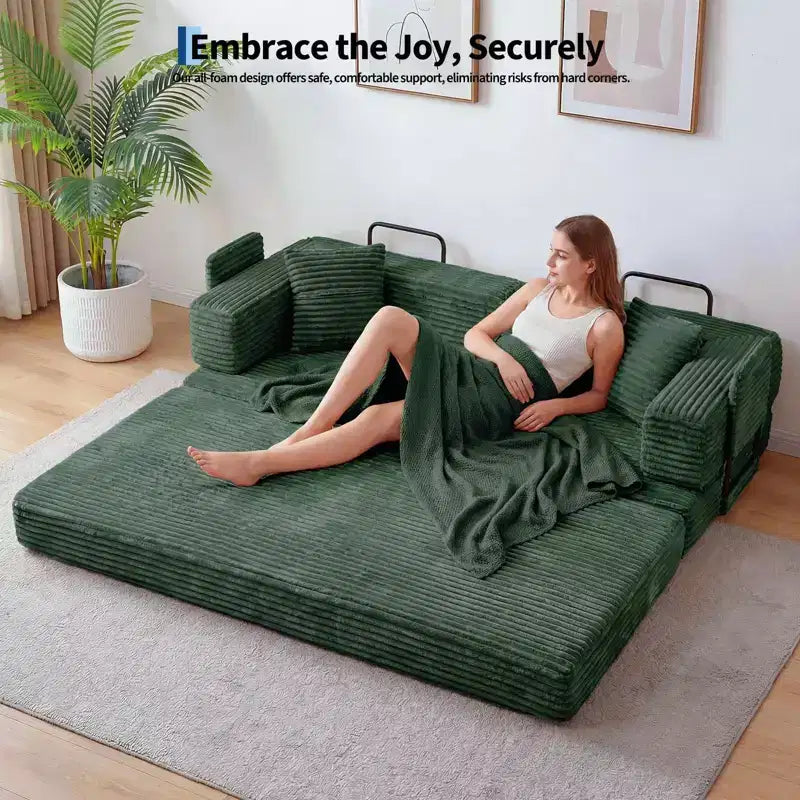 80.7 5-in-1 Convertible Sleeper Sofa Bed 鈥?Corduroy, 1200 lbs, No Assembly
