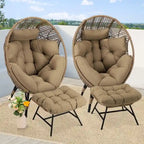 Sedia a uovo da interno FINCATI, sedia a uovo da esterno da 440 libbre, sedia a uovo oversize con pouf, sedia a uovo di lusso e confortevole con poggiapiedi