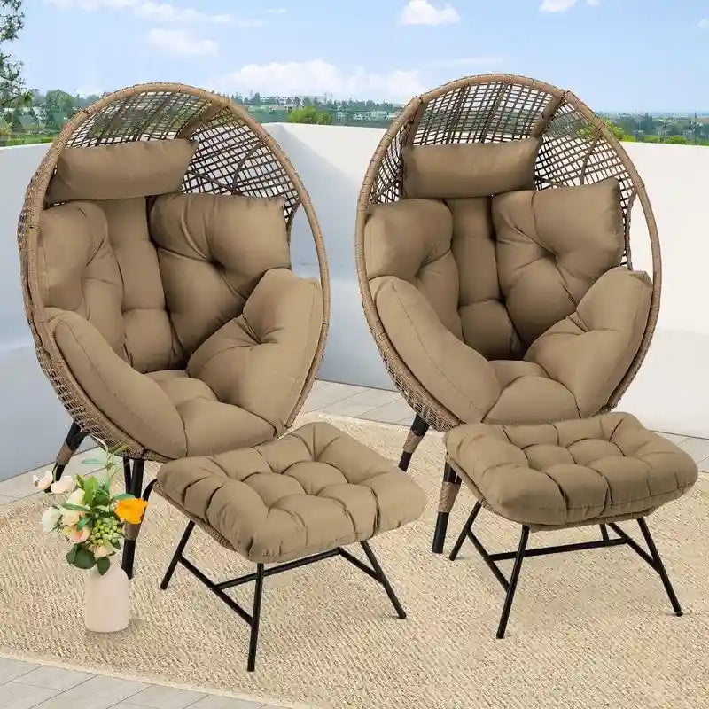 Sedia a uovo da interno FINCATI, sedia a uovo da esterno da 440 libbre, sedia a uovo oversize con pouf, sedia a uovo di lusso e confortevole con poggiapiedi