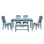 Set da pranzo in legno da 6 pezzi con 4 sedie e panca, tavolo con cassetto