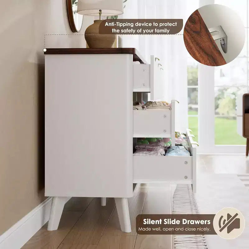 Dressoir met 9 laden en geribbelde voorkant, moderne ladekast, houten dressoir/TV-meubel met gebogen profiel, voor woonkamer of hal