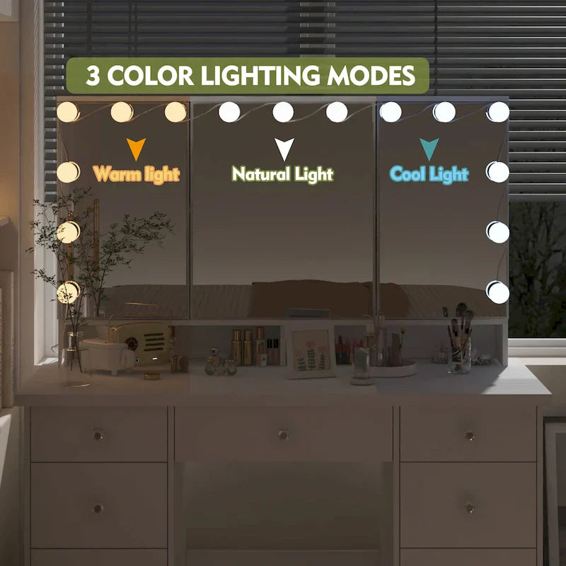 Luxuriöser LED-Schminktisch mit 9 Schubladen, eleganter Schminkplatz