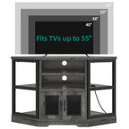 Mobile TV angolare in stile farmhouse, centro d'intrattenimento e consolle multimediale per TV fino a 55" con presa di corrente
