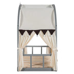 Letto Montessori a piattaforma in legno massello a forma di casetta, con tetto ad arco e letto estraibile, per bambine e bambini