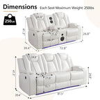 Elektrisch verstellbares Sofa mit kabellosem Ladegerät, Leselampe für das Wohnzimmer, Kunstleder, LED-Beleuchtung, AC-/USB-Anschluss und Getränkehalter, Schwarz