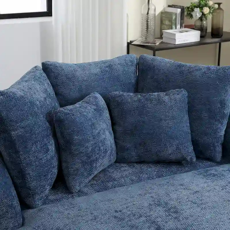 Poltrona moderna rotonda a barile con 5 cuscini e pouf opzionale