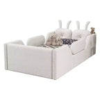 Whisen Twin Platform Bed, Kids Floor Upholstered Bed Frame with Rabbit Cushion, Removable Side Rails
