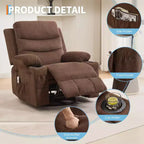 Poltrona reclinabile a dondolo girevole a 360° oversize con massaggio e calore - sedia lounge ergonomica con portabicchieri e tasche laterali per soggiorno e cameretta