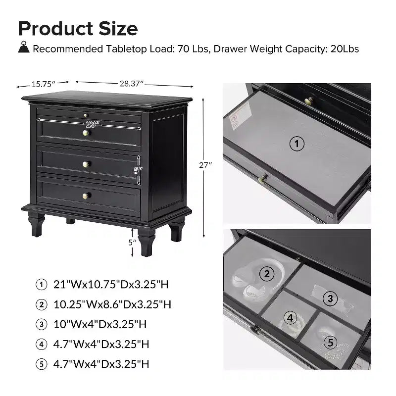 Comodino Giorgio con 3 cassetti e prese integrate, set da 2|HULALA HOME