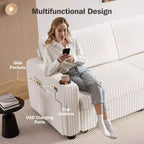 Dyonery 91 Eckschlafsofa mit ausziehbarem Bett, verstellbarer Rückenlehne, zwei ausziehbaren Betten, USB-Anschlüssen und Getränkehaltern, weicher Cordbezug