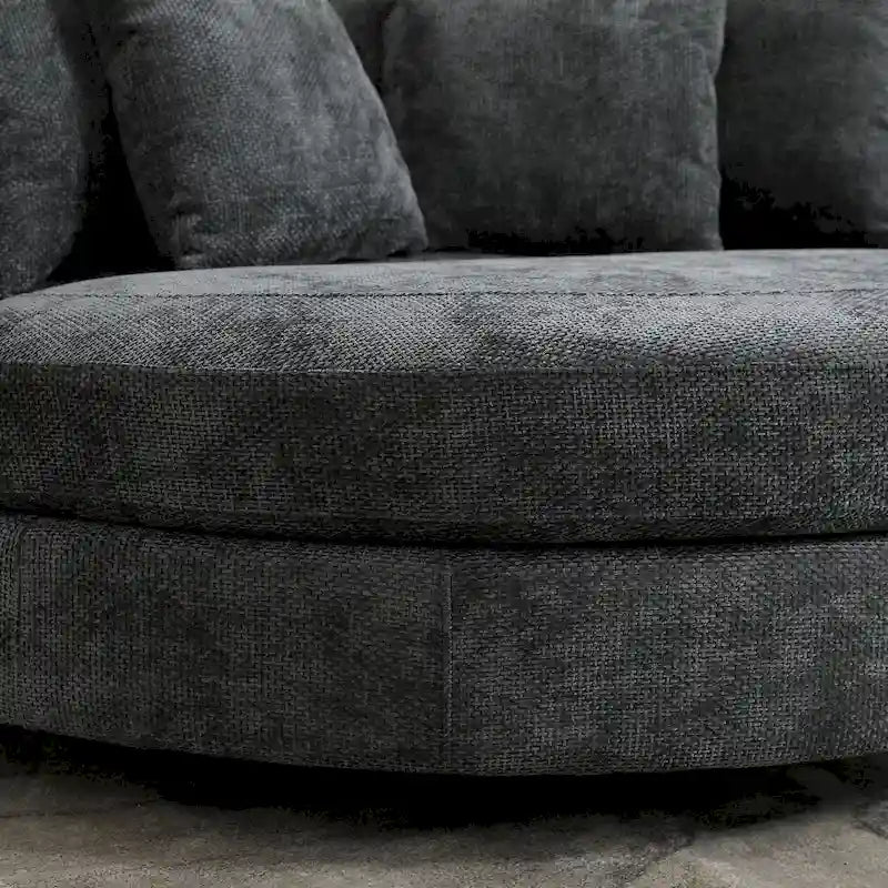 Poltrona moderna rotonda a barile con 5 cuscini e pouf opzionale