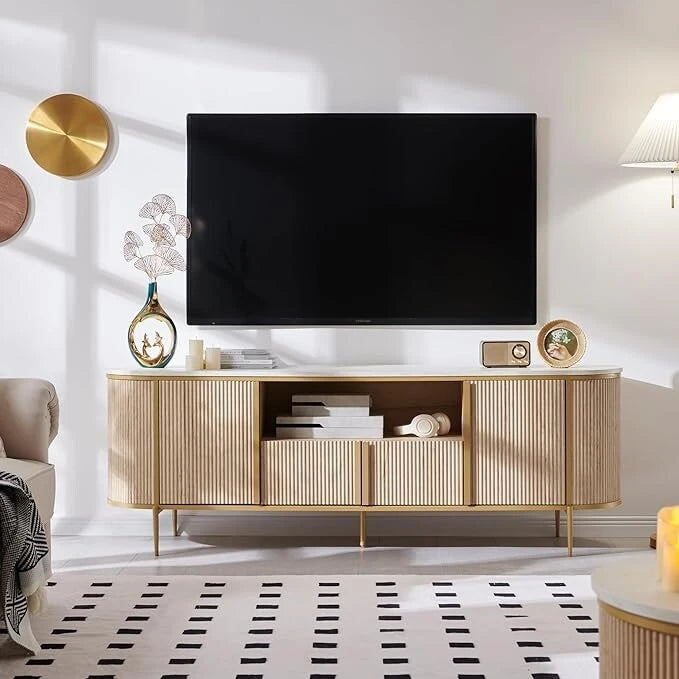Mobile TV moderno di lusso, centro d'intrattenimento, con piano effetto marmo