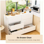 Drehbares/ausziehbares Smart-Buffet-Sideboard mit 6 Schubladen, verlängerter Tischplatte, rutschfester Matte, drehbarem Esstisch und Kücheninsel-Speisekammer