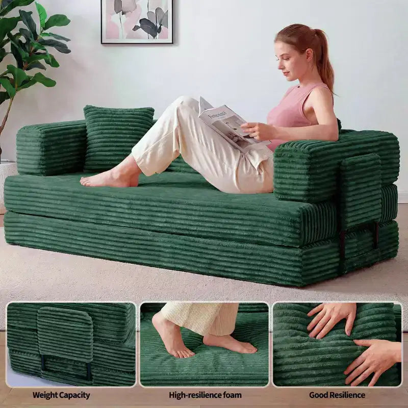 80.7 5-in-1 Convertible Sleeper Sofa Bed 鈥?Corduroy, 1200 lbs, No Assembly