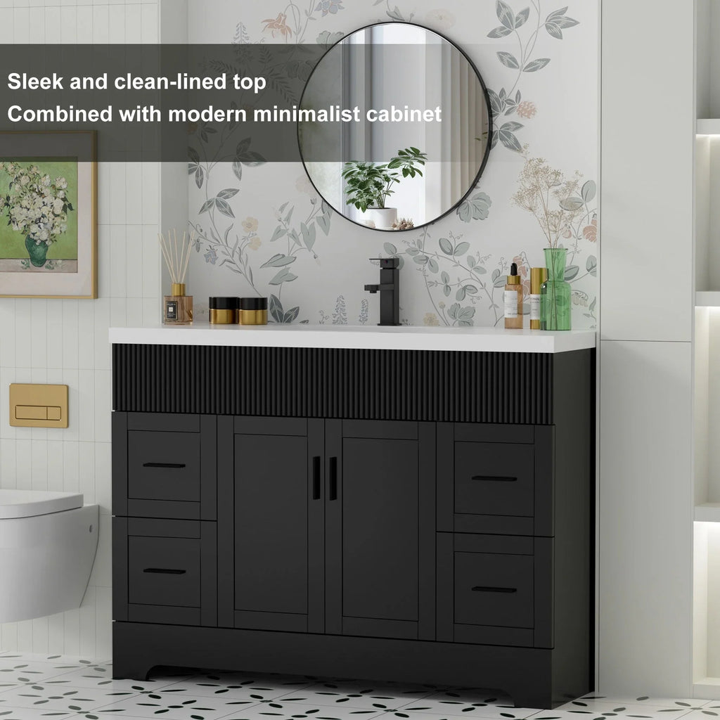 Wavy Line 30/36/48 Bathroom Vanity Set with Sink & Faucet