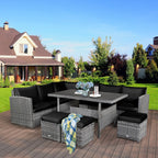 Costway 7-delige eethoek voor de patio van rotan, modulaire bank, fauteuil en voetenbank - Bekijk de details