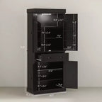 71 Kitchen Pantry Cabinet with LED Lights, 6 Door Shelves, a Drawer and 4 Adjustable Shelves
