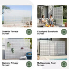 MAYEERTY 72x47 inch wit privacy-scherm voor buiten, 6-delige set met natuurlijk inklapbaar kamerscherm voor achtertuin en tuin