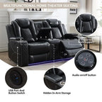 Elektrisch verstellbares Sofa mit kabellosem Ladegerät, Leselampe für das Wohnzimmer, Kunstleder, LED-Beleuchtung, AC-/USB-Anschluss und Getränkehalter, Schwarz