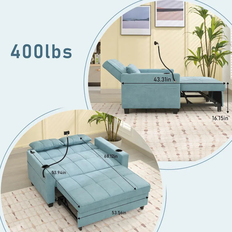 3-in-1-Schlafsofa zum Ausziehen und Umwandeln mit USB-Anschlüssen