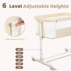 Babywiegje met wielen – beige / grijs / roze, wiegje naast het bed, voor 1 baby