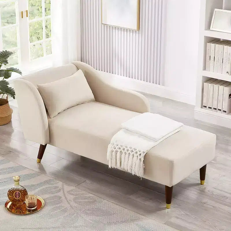 Moderne fluwelen chaise longue, gestoffeerde chaise longue met gebogen armleuning, slaapbank voor slaapkamer, kantoor of woonkamer