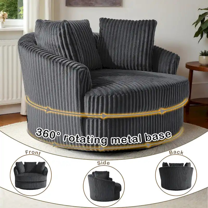 Extra grote 43 W pluche corduroy draaifauteuil met verzonken armleuningen en kuipvorm