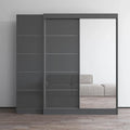 2-türiger Kleiderschrank mit Spiegel und Glasfront für 2 Personen (Grau/Schwarz/Weiß)