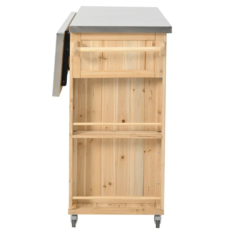 Outdoor-Kücheninsel aus rustikalem Tannenholz mit Edelstahlplatte und intelligentem Stauraum