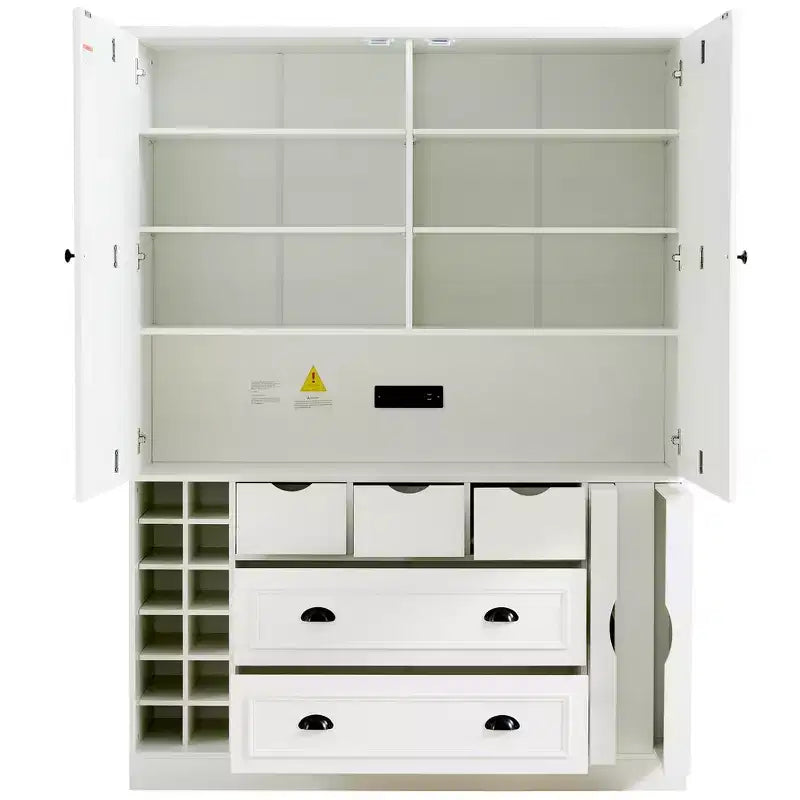 Dispensa da cucina indipendente Whisen alta 71", grande armadietto per riporre stoviglie con 4 ante pieghevoli, ripiani, portabottiglie