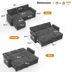 2-in-1 Pull Out Sleeper Sofa with Storage Chaise, Chenille Sectional Couch with USB Ports for Living Room