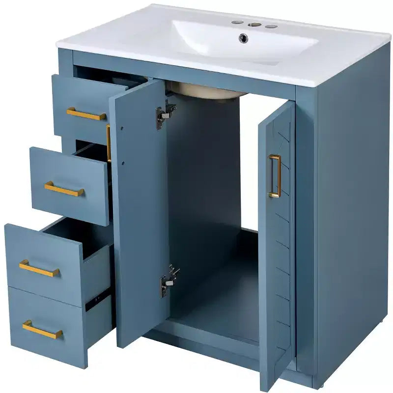 Vanity tal-kamra tal-banju b’sink wieħed ta’ 30 u kabinett b’3 kxaxen - Iswed / Blu / Aħdar / Indigo / Abjad