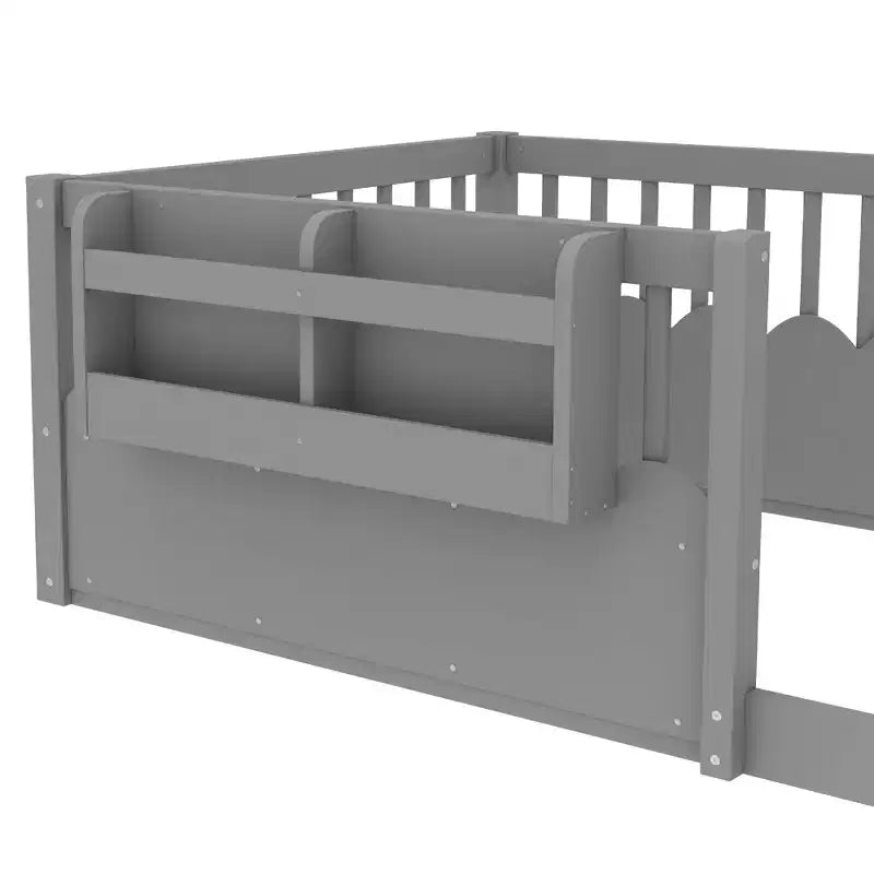 Bellemave Kinder-Bodenbett mit erhöhtem Rausfallschutz und Bücherregal, hölzernes Montessori-Einzelbettgestell für Mädchen und Jungen
