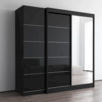 2-türiger Kleiderschrank mit Spiegel und Glasfront für 2 Personen (Grau/Schwarz/Weiß)