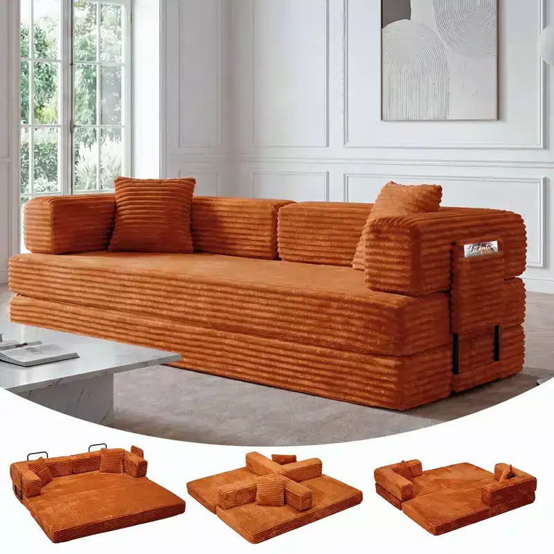 Divano letto trasformabile 5-in-1 da 80,7", in velluto a coste, portata di 1200 libbre, senza montaggio